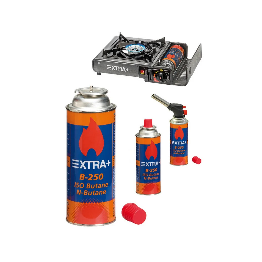 🍳 Cocina Gas Portátil Camping y Emergencias + 4 Cartuchos Butano Premium | Pack Ahorro 4+1