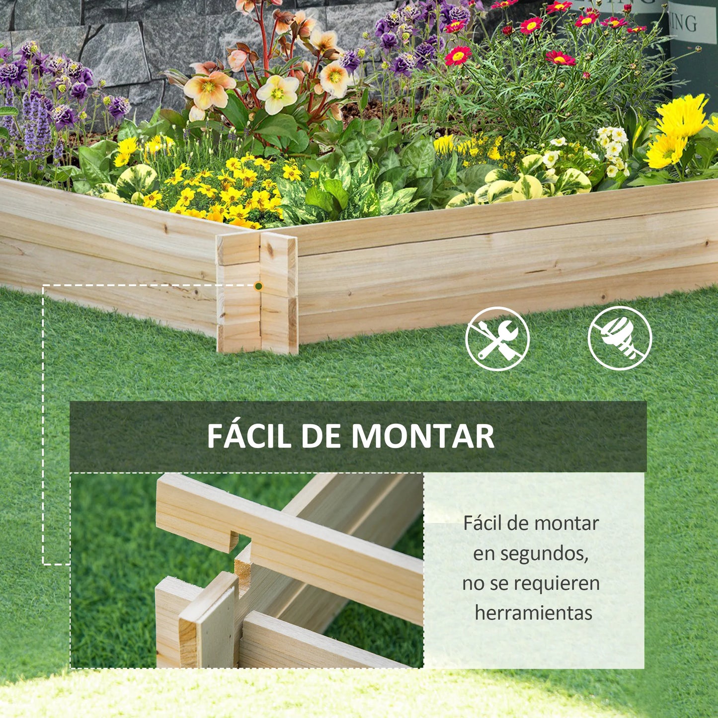 Huerto Urbano de Madera: Cultiva tus Alimentos en Casa (100x100x16cm)