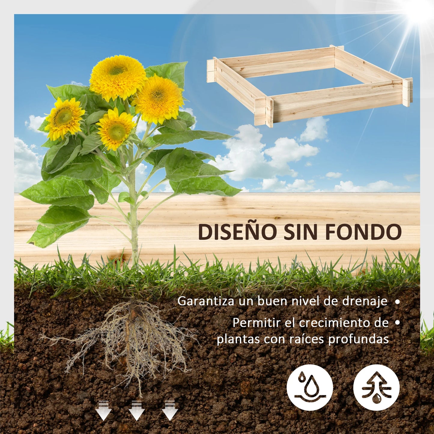 Huerto Urbano de Madera: Cultiva tus Alimentos en Casa (100x100x16cm)