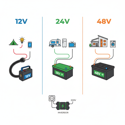 ¿12V, 24V o 48V? La Guía Sencilla para Elegir la Batería Adecuada para tu Hogar