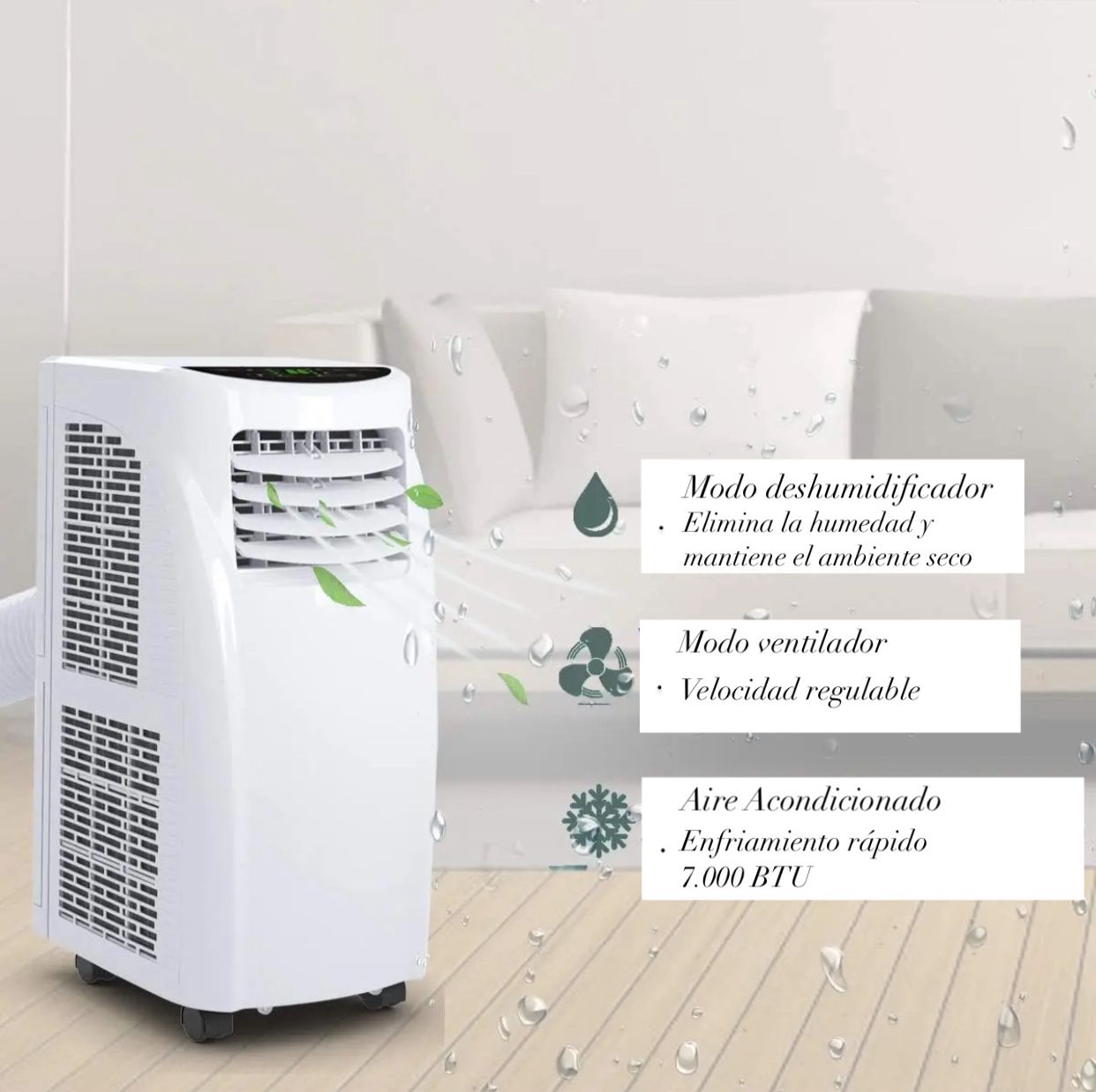 Aire Acondicionado Portátil 4 en 1 (7000 BTU / 2.6 kW) para un Confort Total