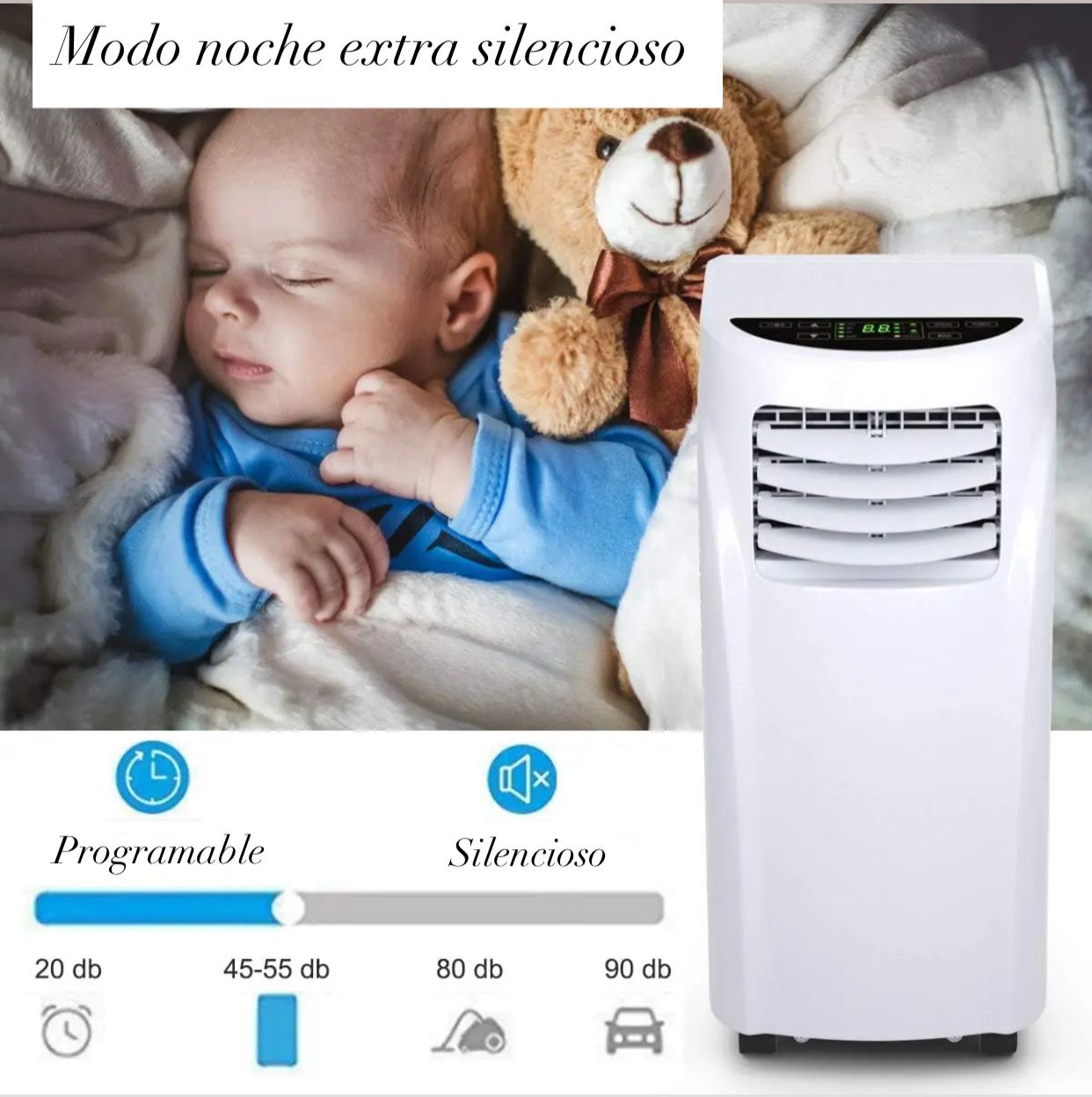 Aire Acondicionado Portátil 4 en 1 (7000 BTU / 2.6 kW) para un Confort Total