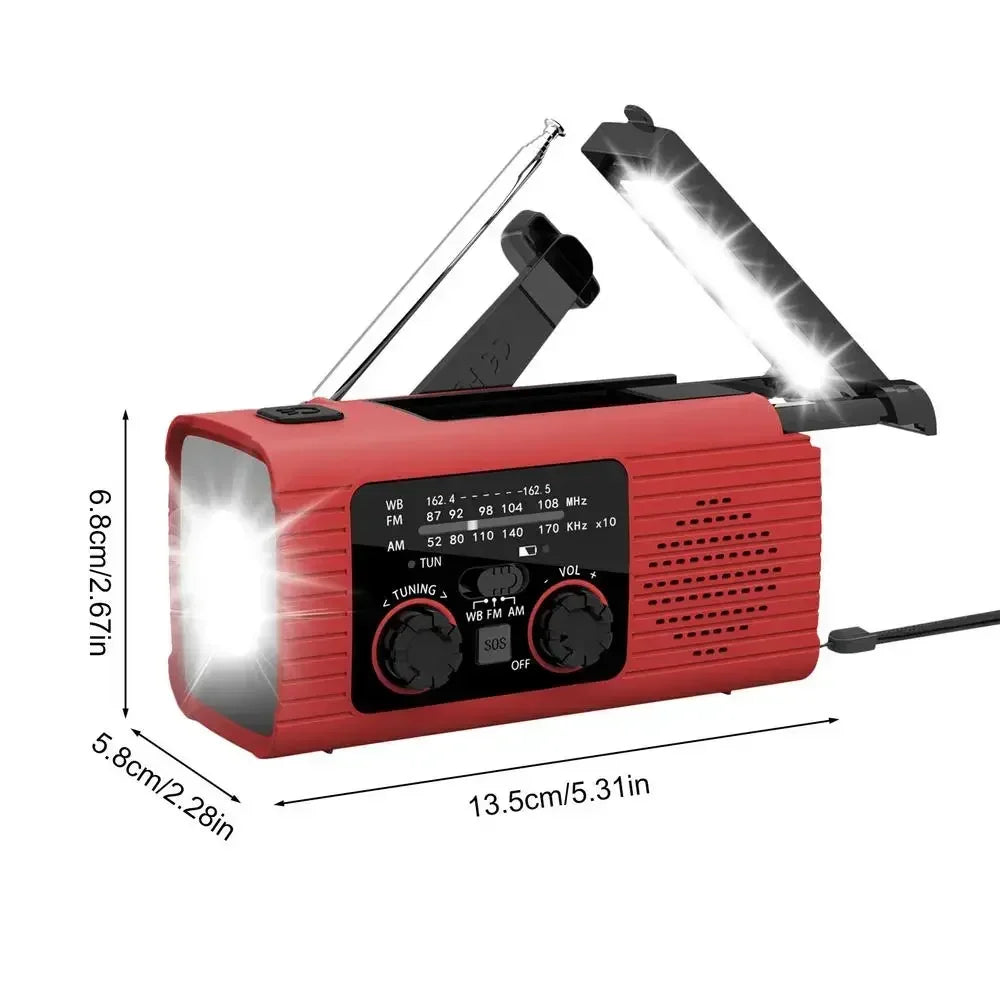 Radio meteorológica - Carga solar y manivela ¡NUNCA INCOMUNICADO!
