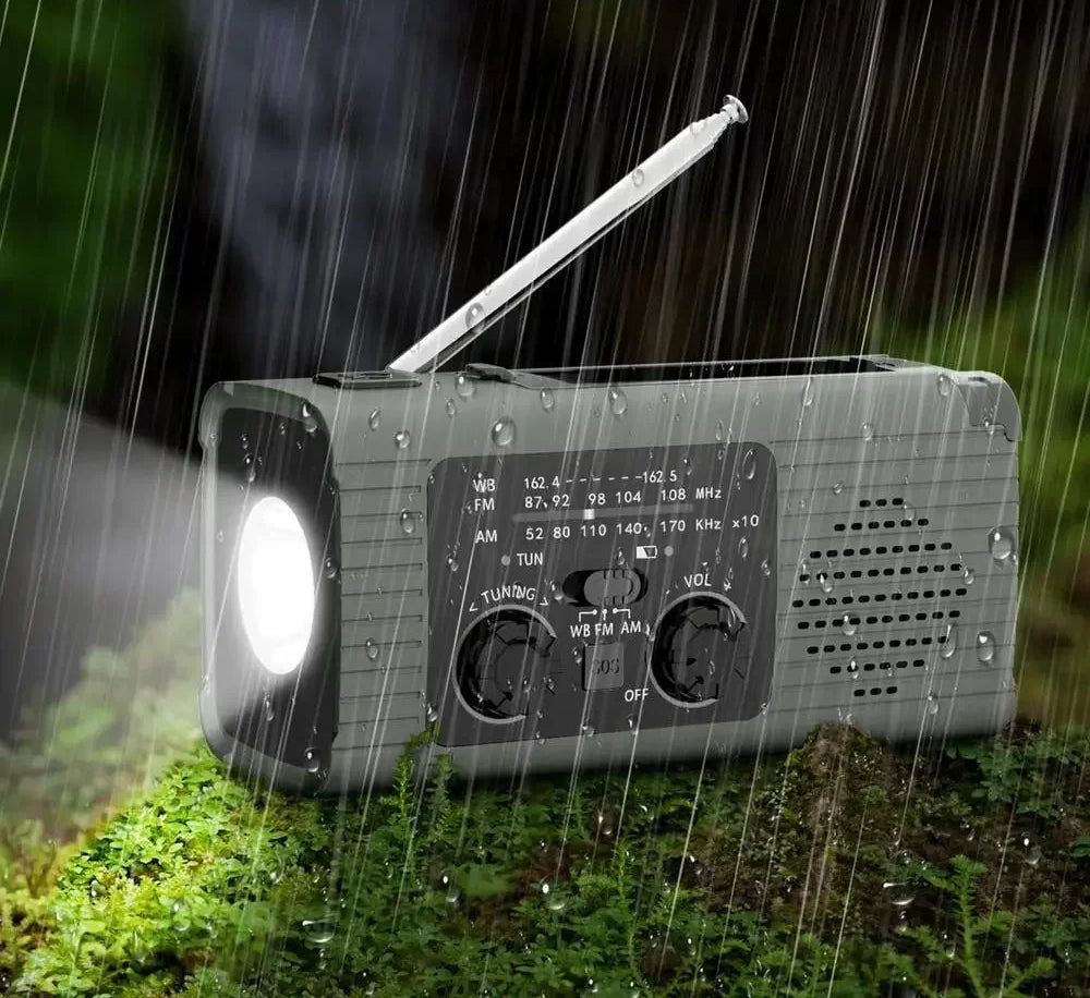 Radio meteorológica - Carga solar y manivela ¡NUNCA INCOMUNICADO!
