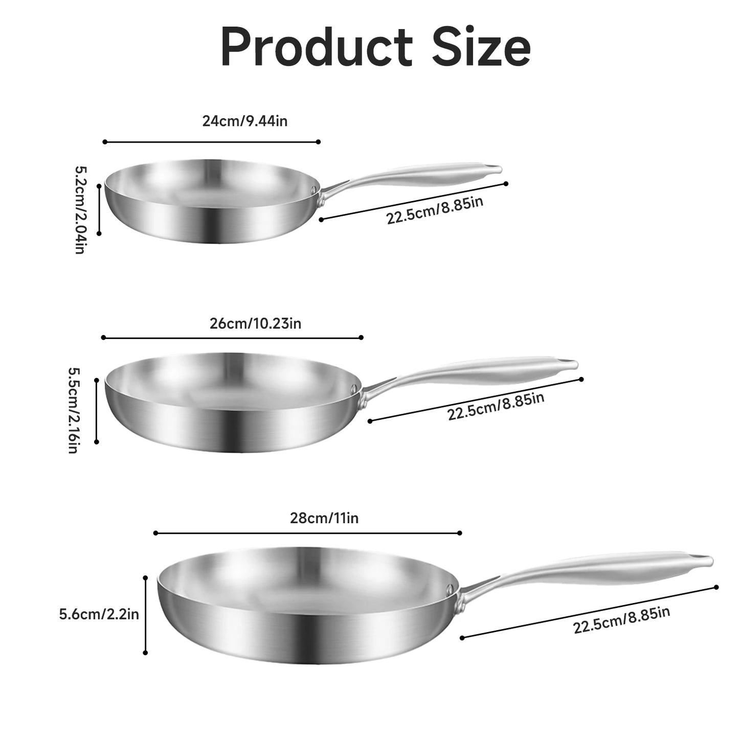 Inquebrantable y Saludable: Sartén de Acero Inoxidable 304 de Alta Calidad (24/28 cm) - Libre de Antiadherentes Químicos Tóxicos