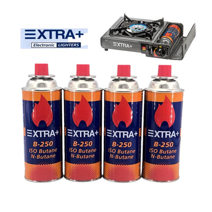 🍳 Cocina Gas Portátil Camping y Emergencias + 4 Cartuchos Butano Premium | Pack Ahorro 4+1