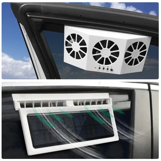Aire Fresco y Puro en Tu Vehículo, Sin Electricidad: Ventilador Solar Portátil de 3 Cabezales para Desodorización y Ventilación