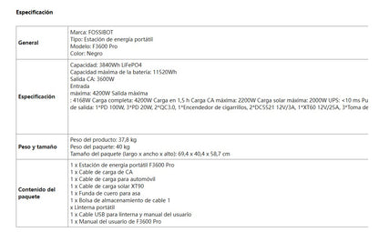 Poder Ilimitado para lo Inesperado: Estación de Energía Portátil F3600 Pro (3600W/11520Wh) - Tu Garantía de Autonomía Total